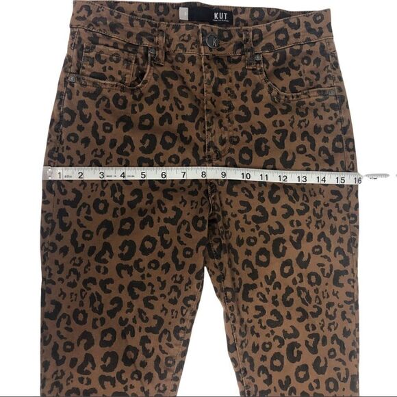 Kut From The Kloth Leopard Print Jeans Donna Ankle Skinny, Raw Hem Brown Black 0 - Picture 10 of 15
